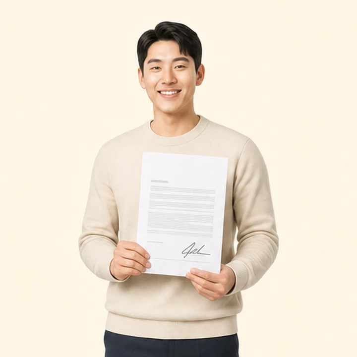 무직자 기아 셀토스 장기렌트 서면 견적서를 들고 있는 고객